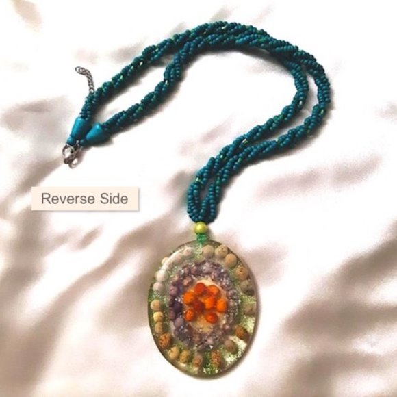 Resin Art Seashell Necklace Wooden Beads  28” - Picture 6 of 9